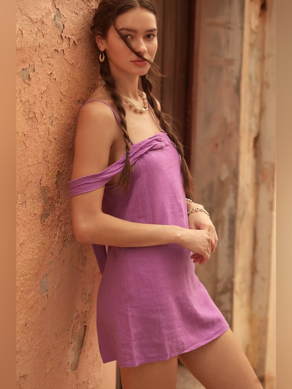 Free People Free-est Dulce Linen Mini Dress in Bellflower S NWT Boho Coastal - Picture 2 of 14